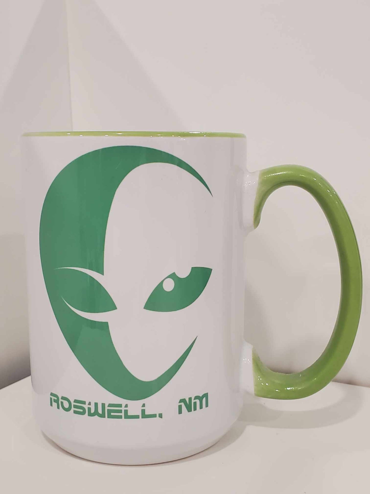 Green Alien Head Silhouette Roswell, NM 15oz Coffee Mug Green