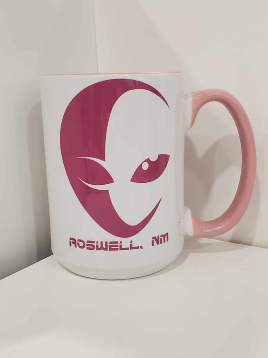 Pink Alien Head Silhouette Roswell, NM 15oz Coffee Mug Pink