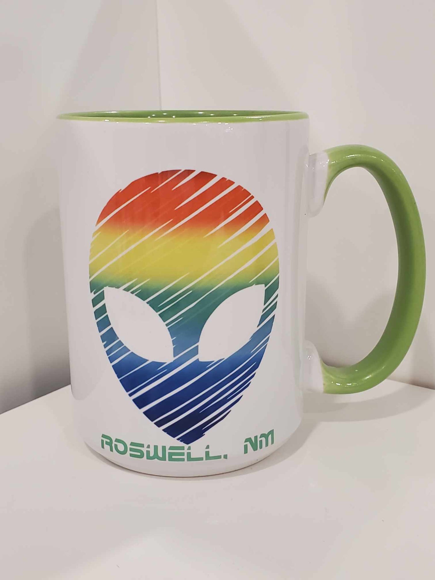 Rainbow Alien Head 15oz Coffee Mug Green