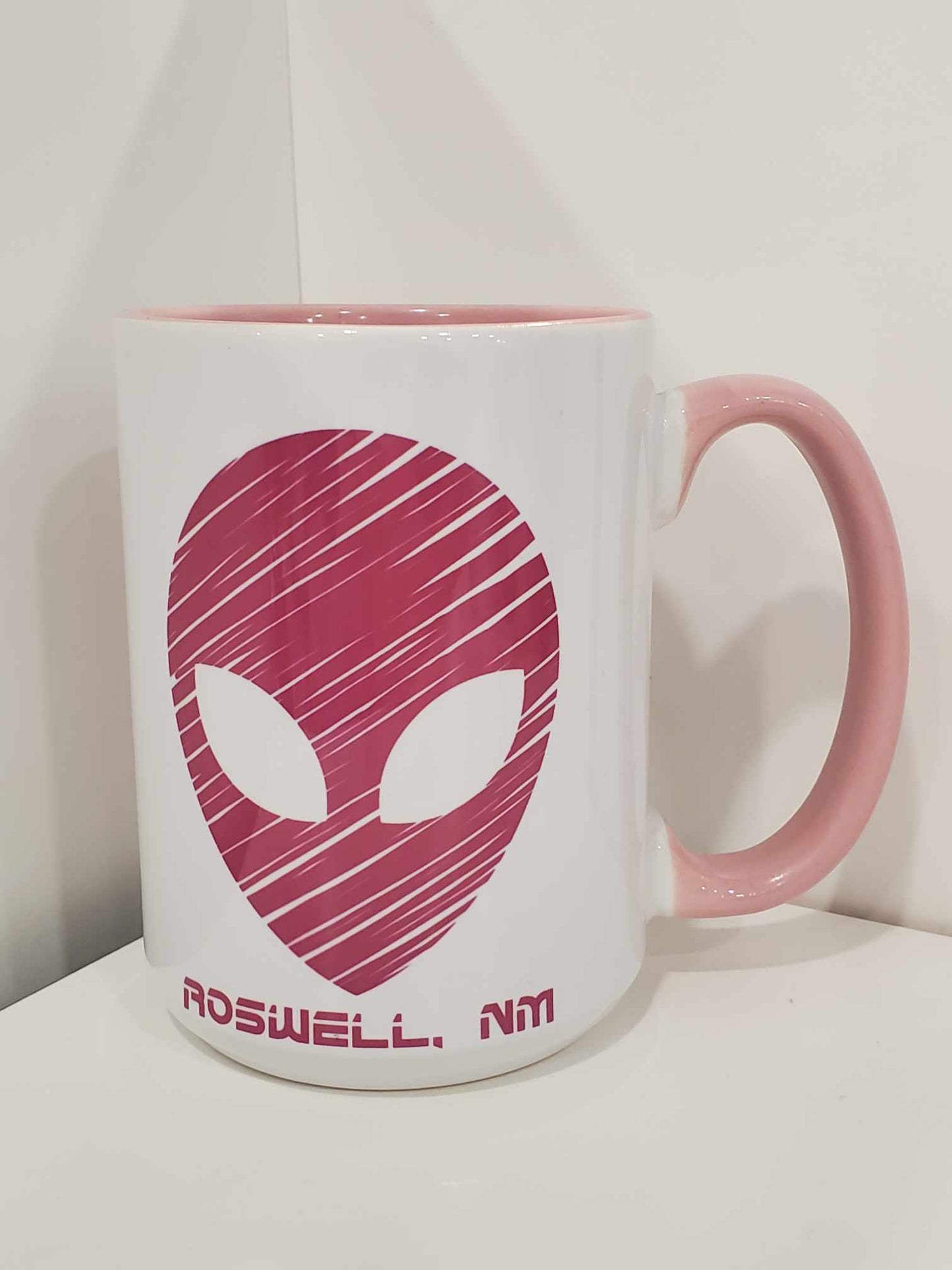 Pink Alien Head Sketch Roswell, NM 15oz Coffee Mug Pink