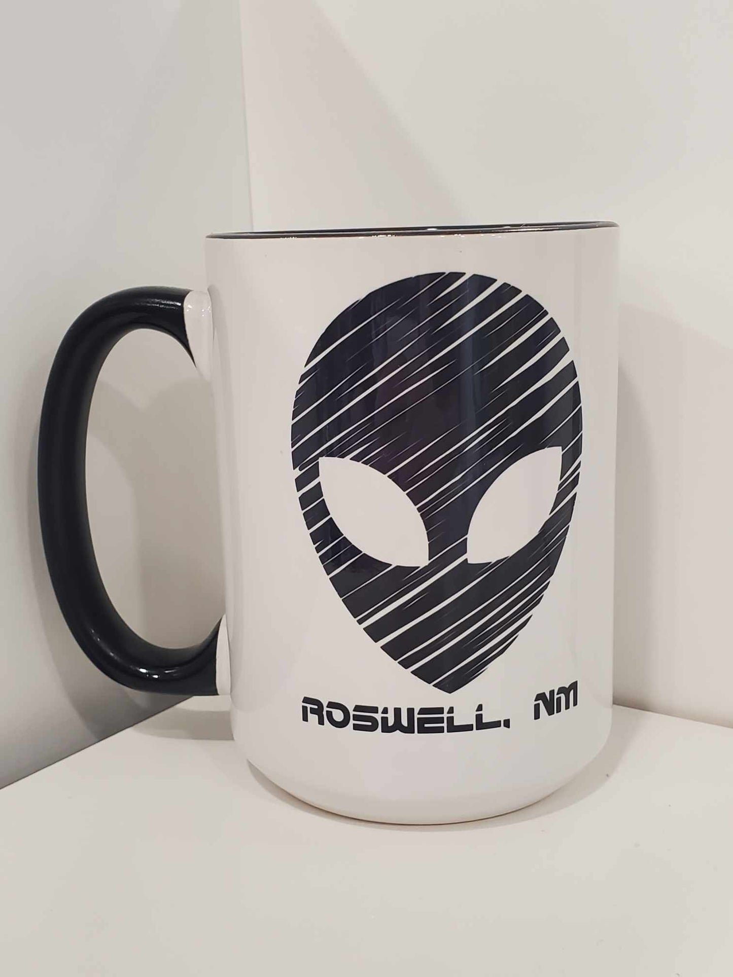 Alien Head Sketch Roswell, NM 15oz Coffee Mug Black