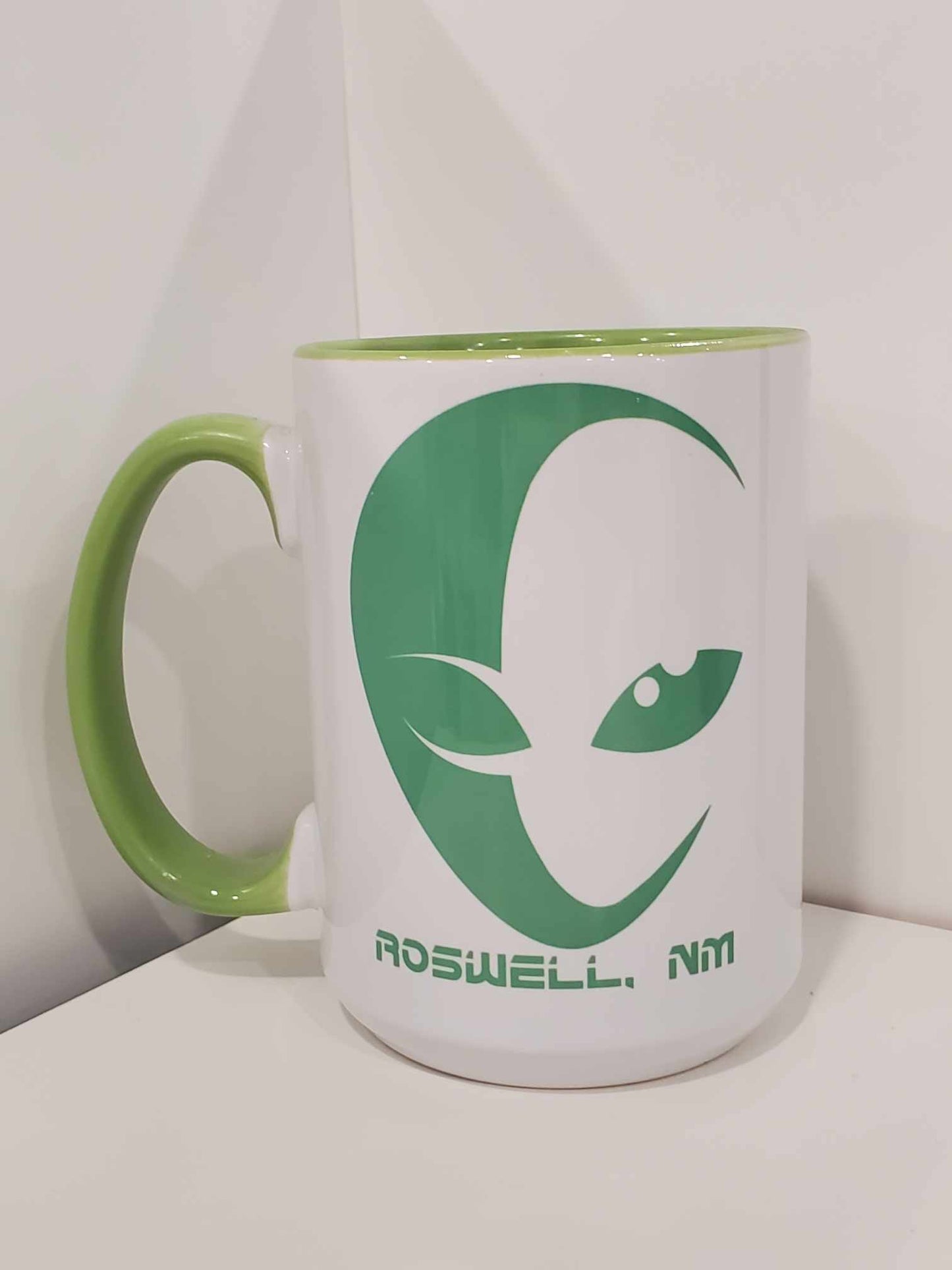 Green Alien Head Silhouette Roswell, NM 15oz Coffee Mug Green