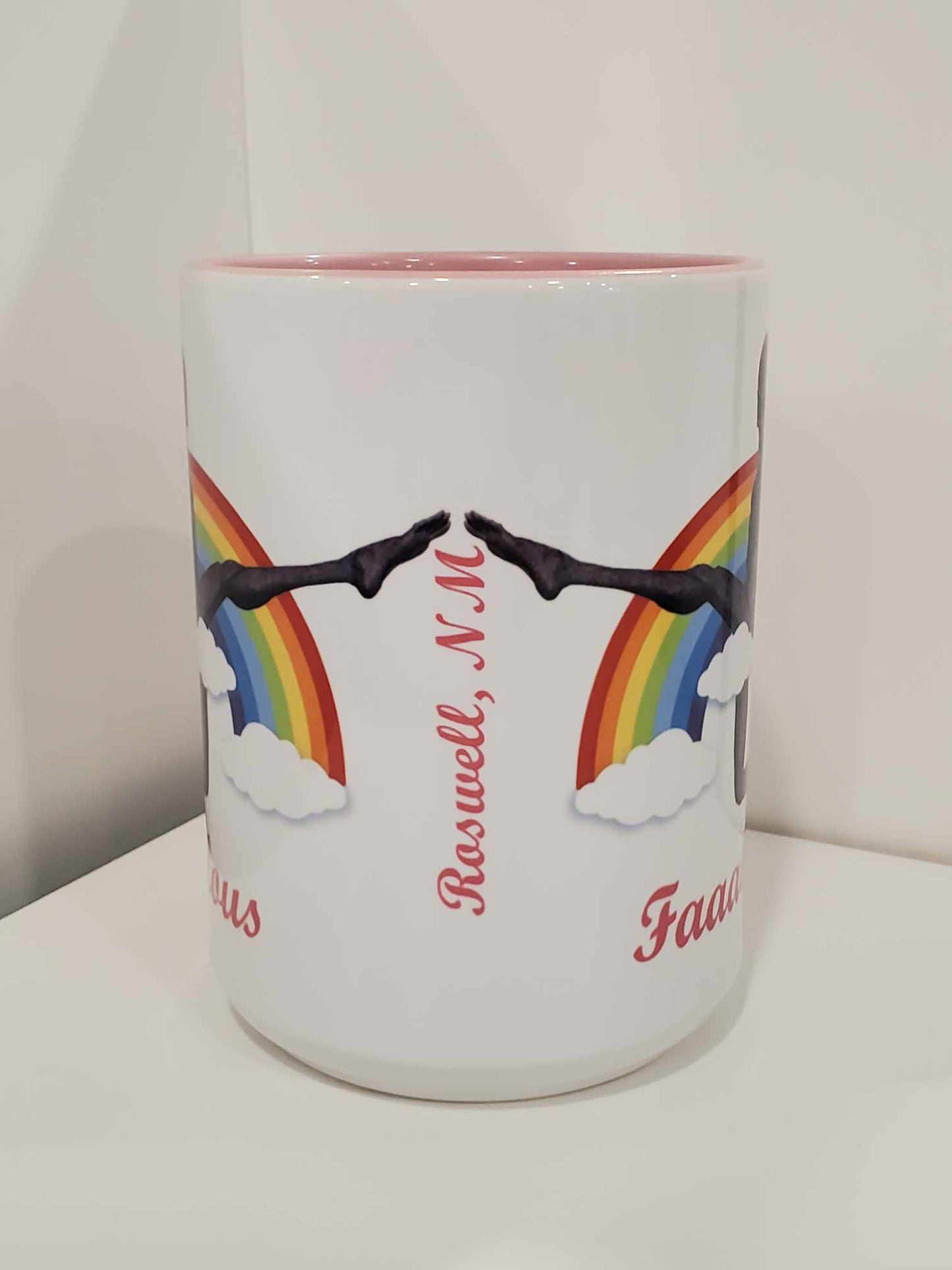 I Feel Fabulous Rainbow Alien 15oz Coffee Mug Pink