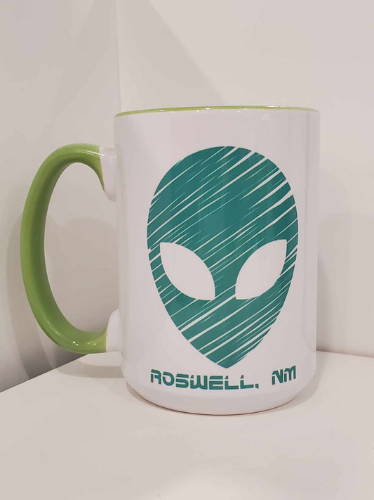 Alien Head Sketch Roswell, NM 15oz Coffee Mug Green