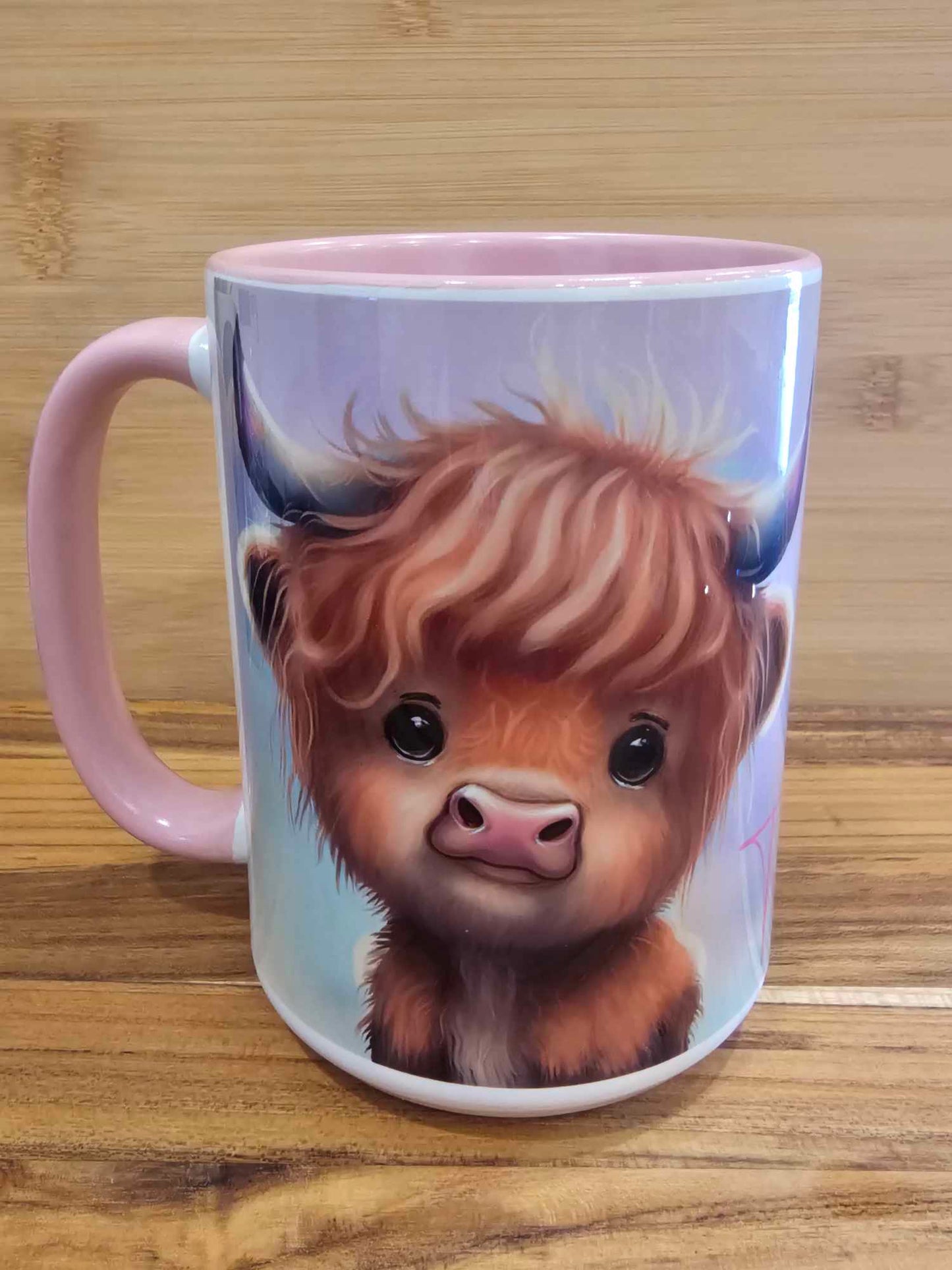 Personalized 15oz Pastel Highland Cow Mug Mirrored