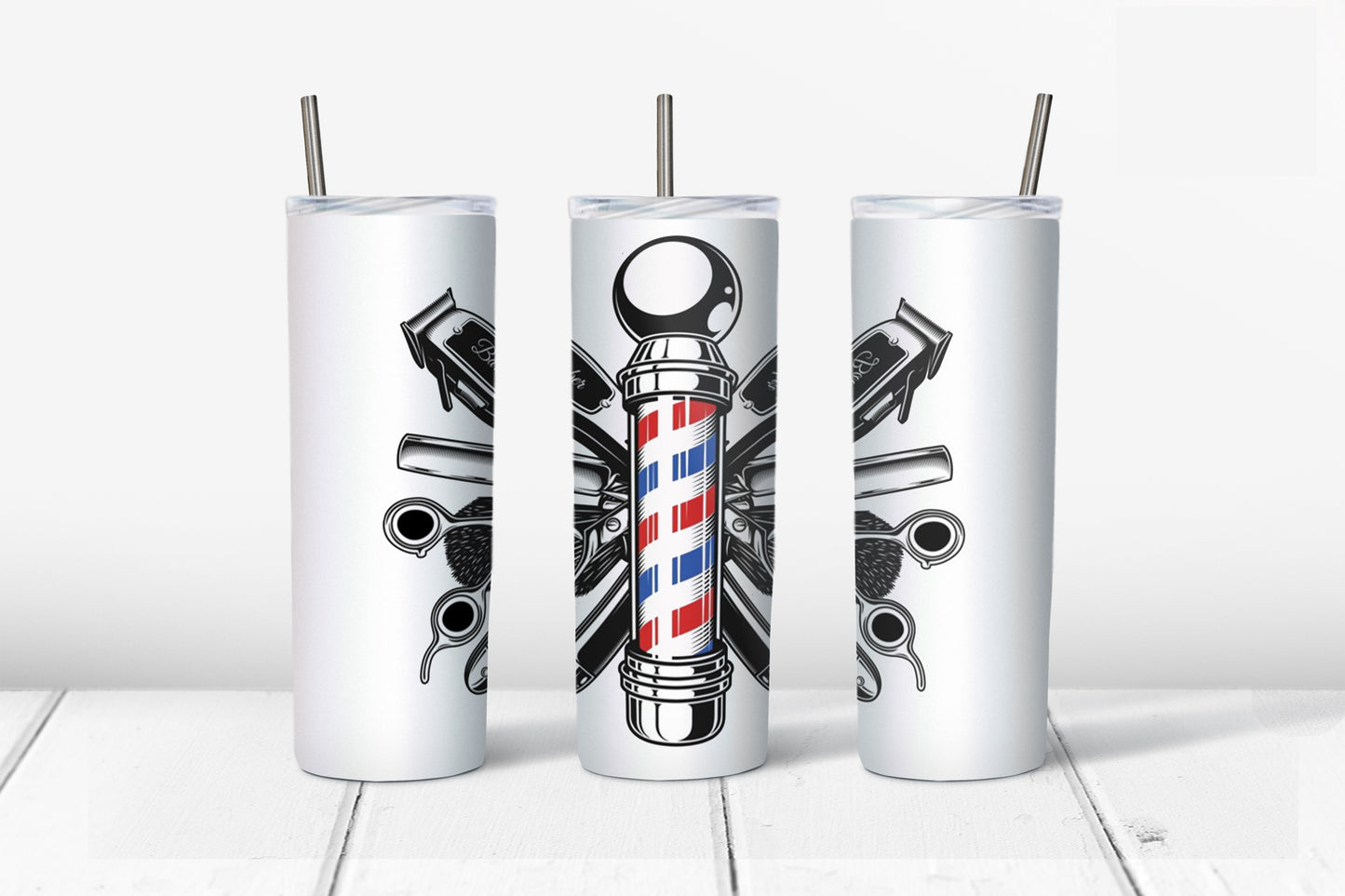 Barber Pole with Cutting Tools 20oz Skinny Tumbler