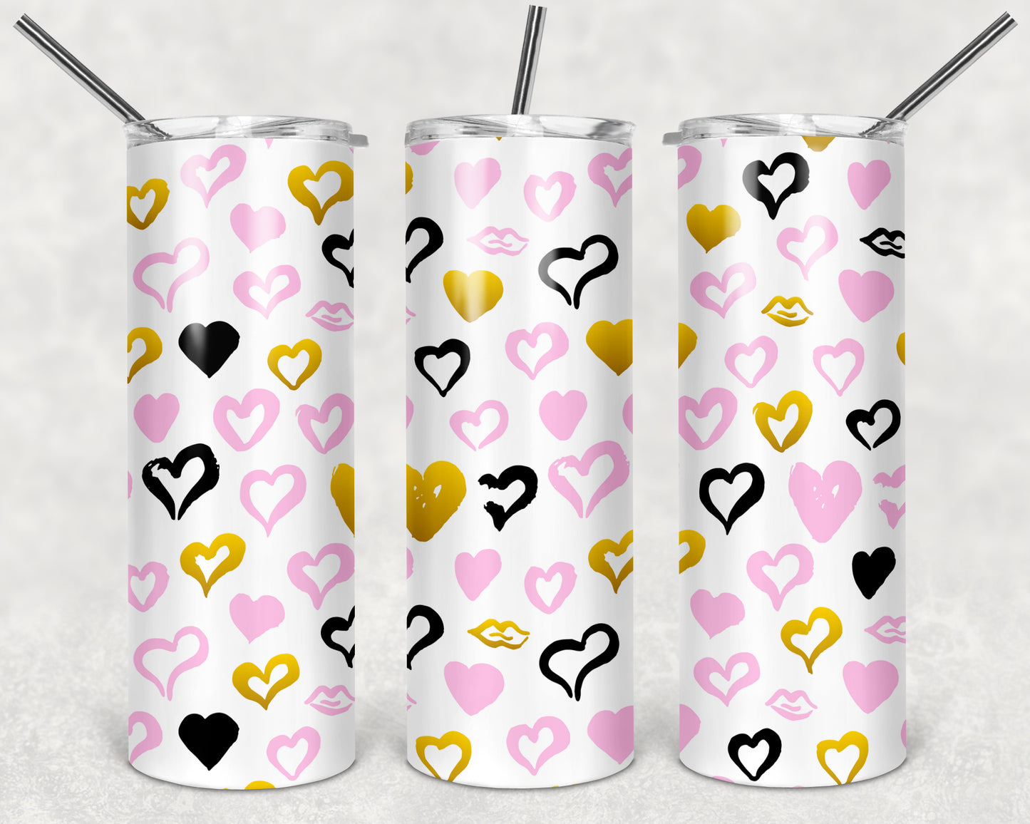 Black, Gold, and Pink Small Hearts 20oz Skinny Tumbler
