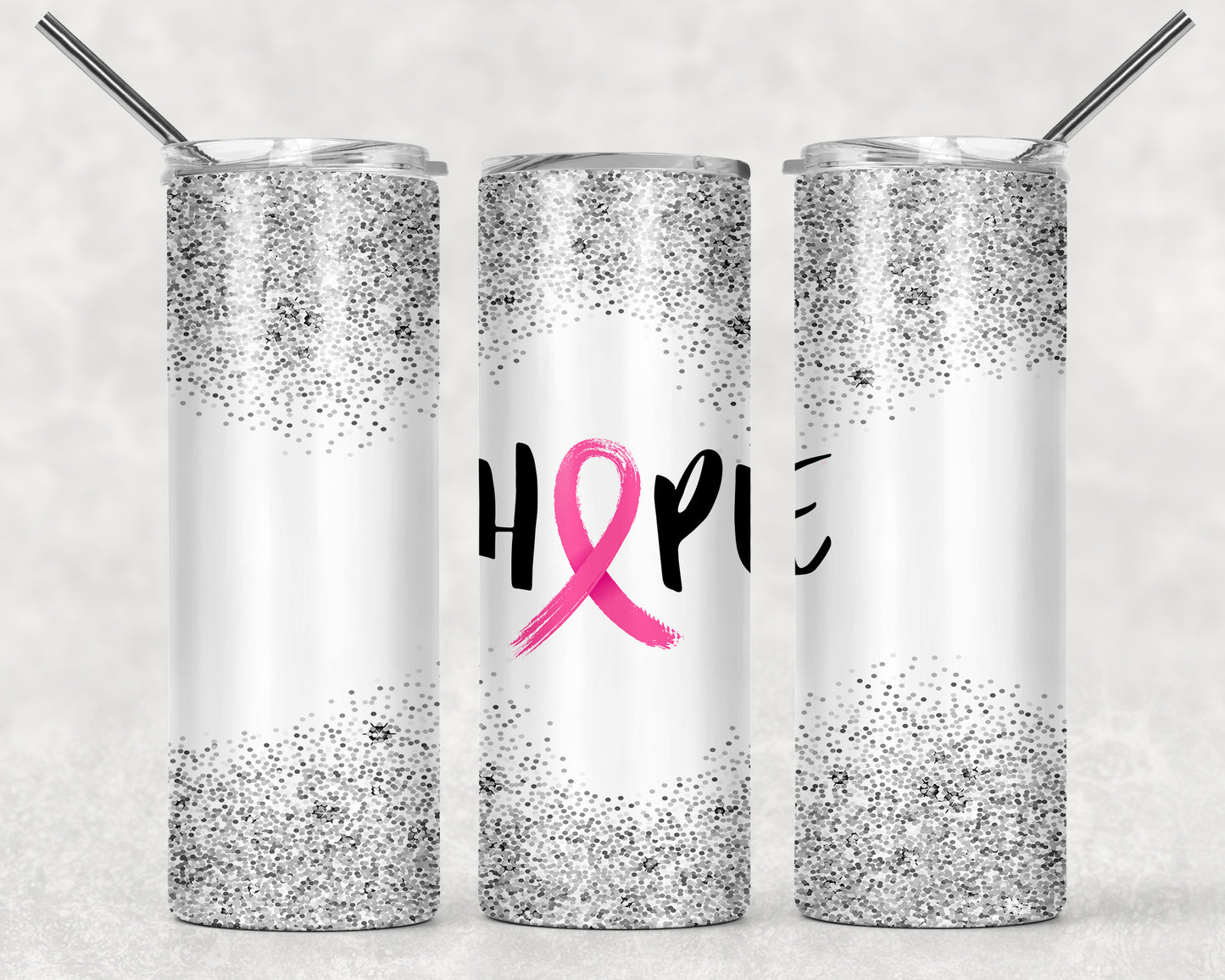Breast Cancer Ribbon Hope Grey Glitter 20oz Skinny Tumbler