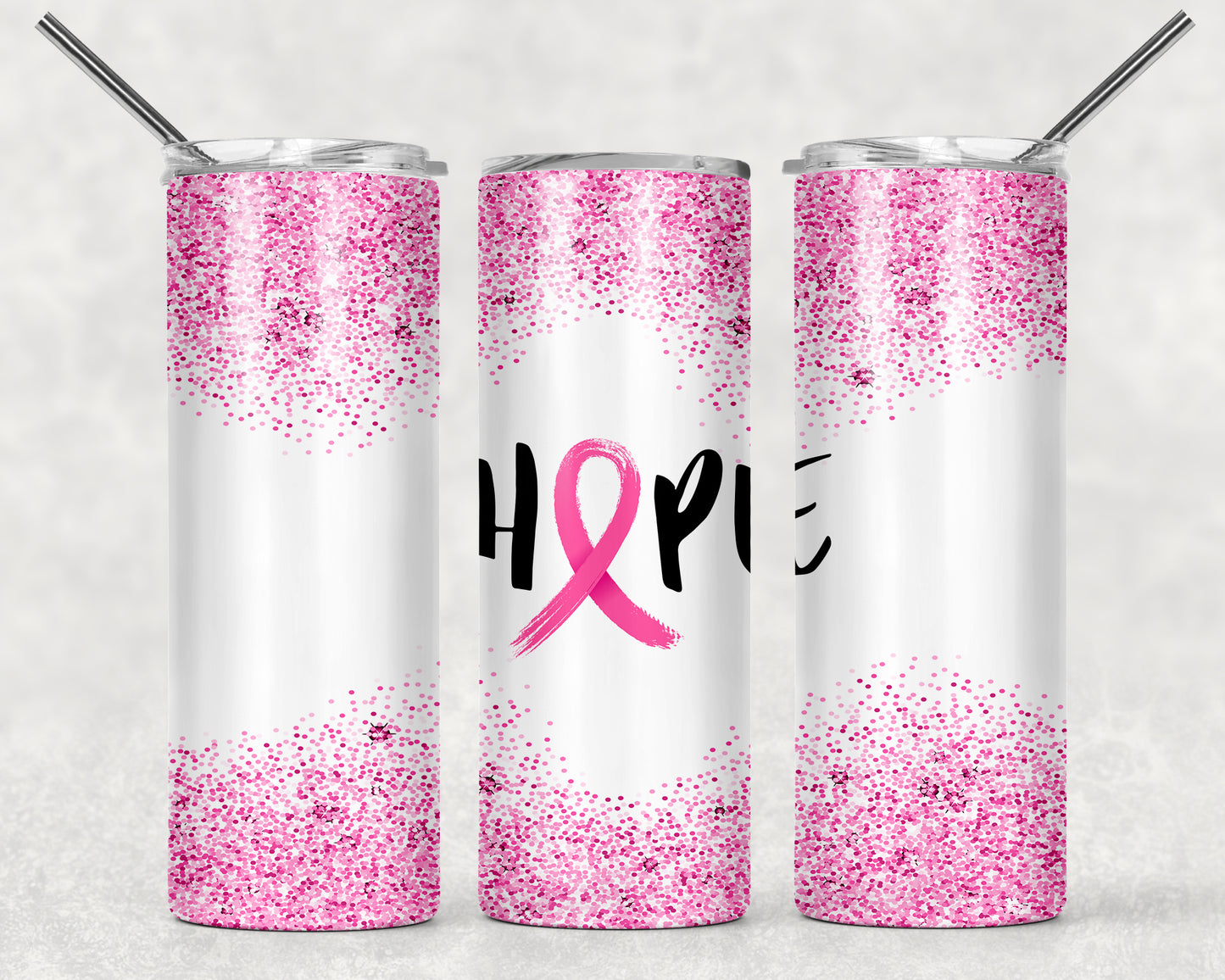 Breast Cancer Ribbon Hope Pink Glitter 20oz Skinny Tumbler