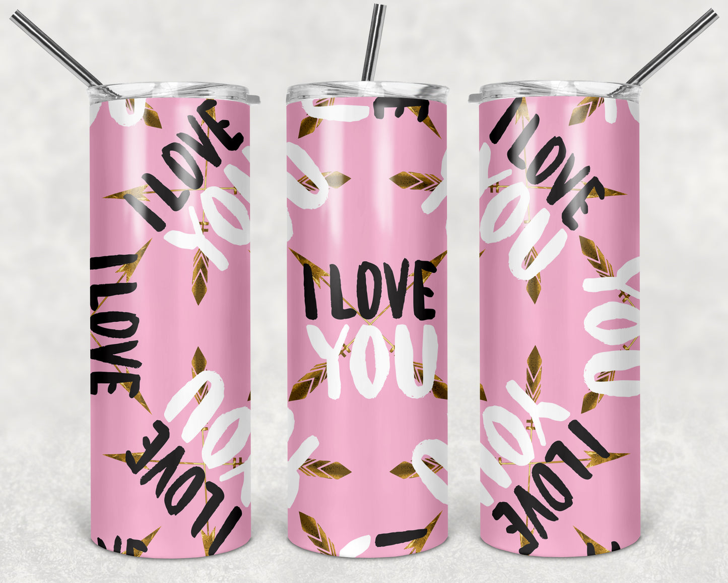 I Love You Black and White with Gold Arrows 20oz Skinny Tumbler