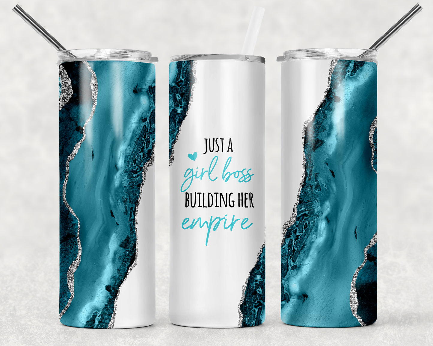 Just a Girl Boss Buidling Her Empire White and Turquoise 20oz Skinny Tumbler