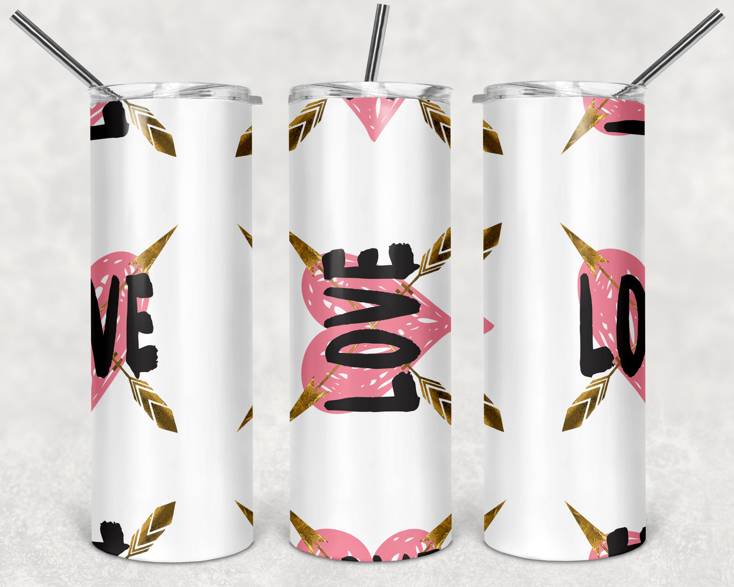 Love Large Pink Heart with Arrows 20oz Skinny Tumbler