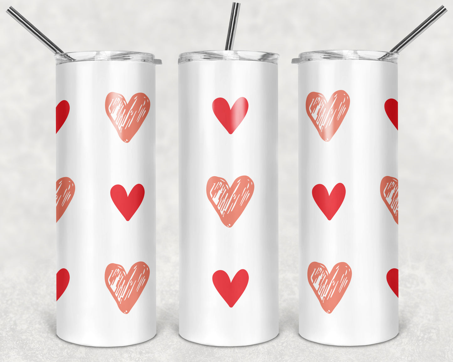 Pink and Red Hearts Valentine 20oz Skinny Tumbler