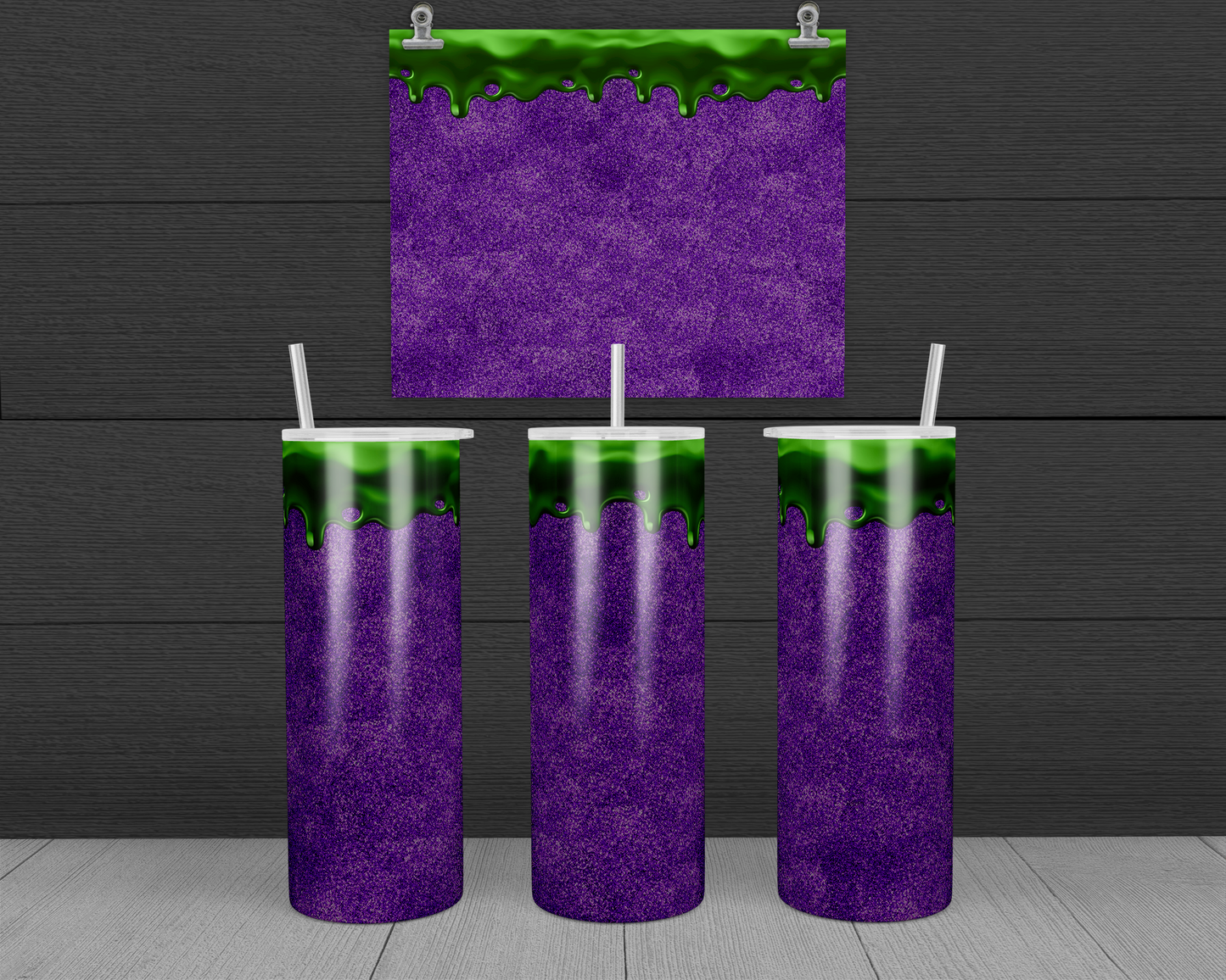 Purple Glitter with Green Drip Halloween 20oz Skinny Tumbler