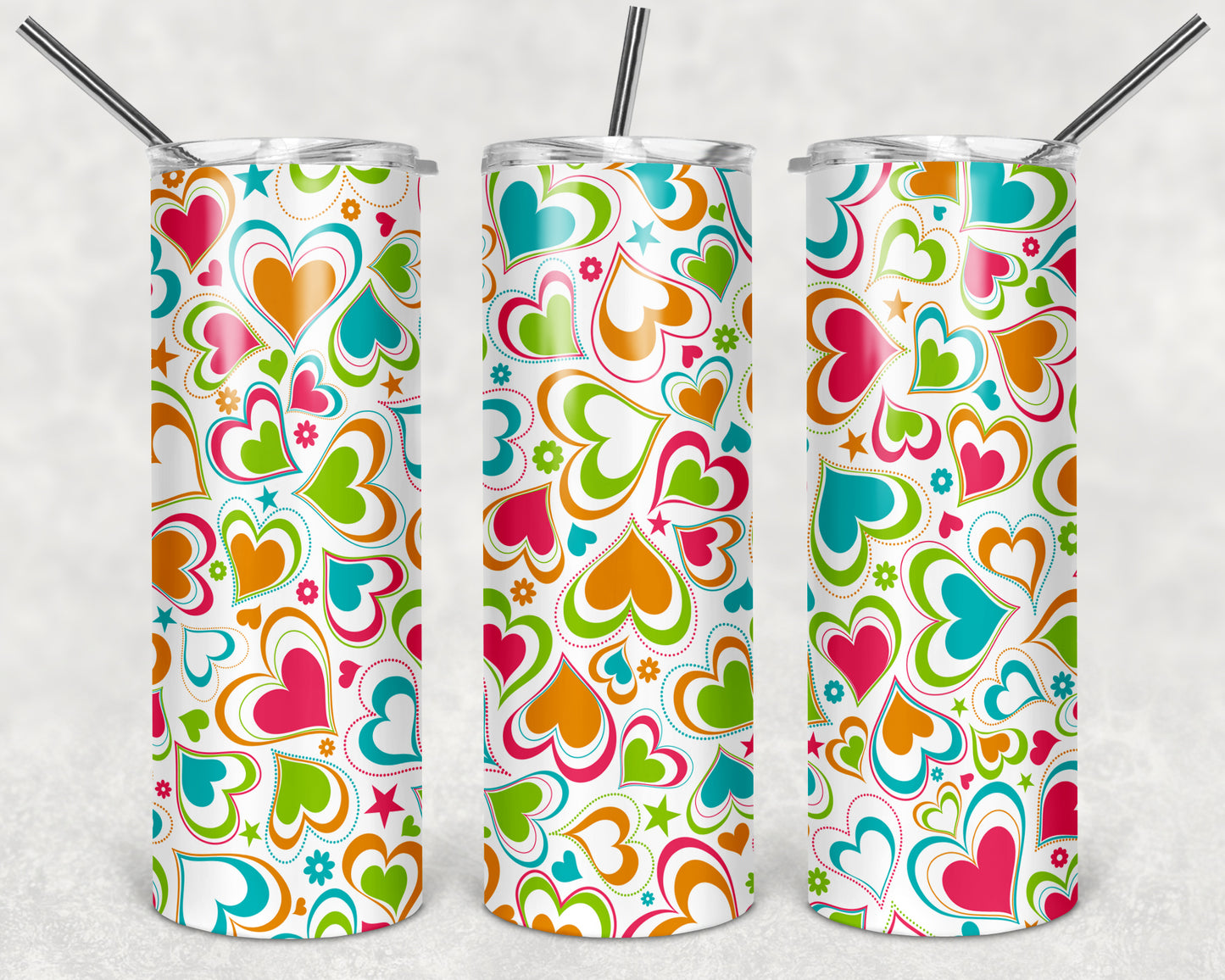 Red, Blue, and Green Hearts 20oz Skinny Tumbler