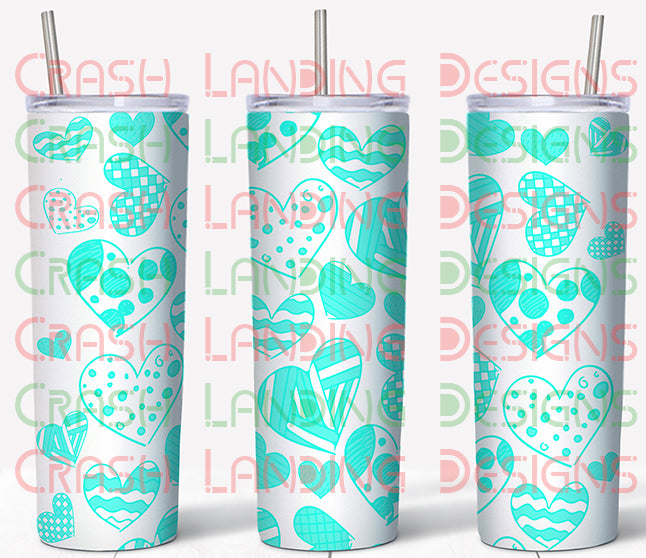 Turquoise Sketched Hearts 20oz Skinny Tumbler